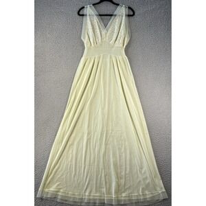 Vintage Van Raalte Myth Nightgown Womens 34 Nylon Lace Chiffon Butter Yellow 50s
